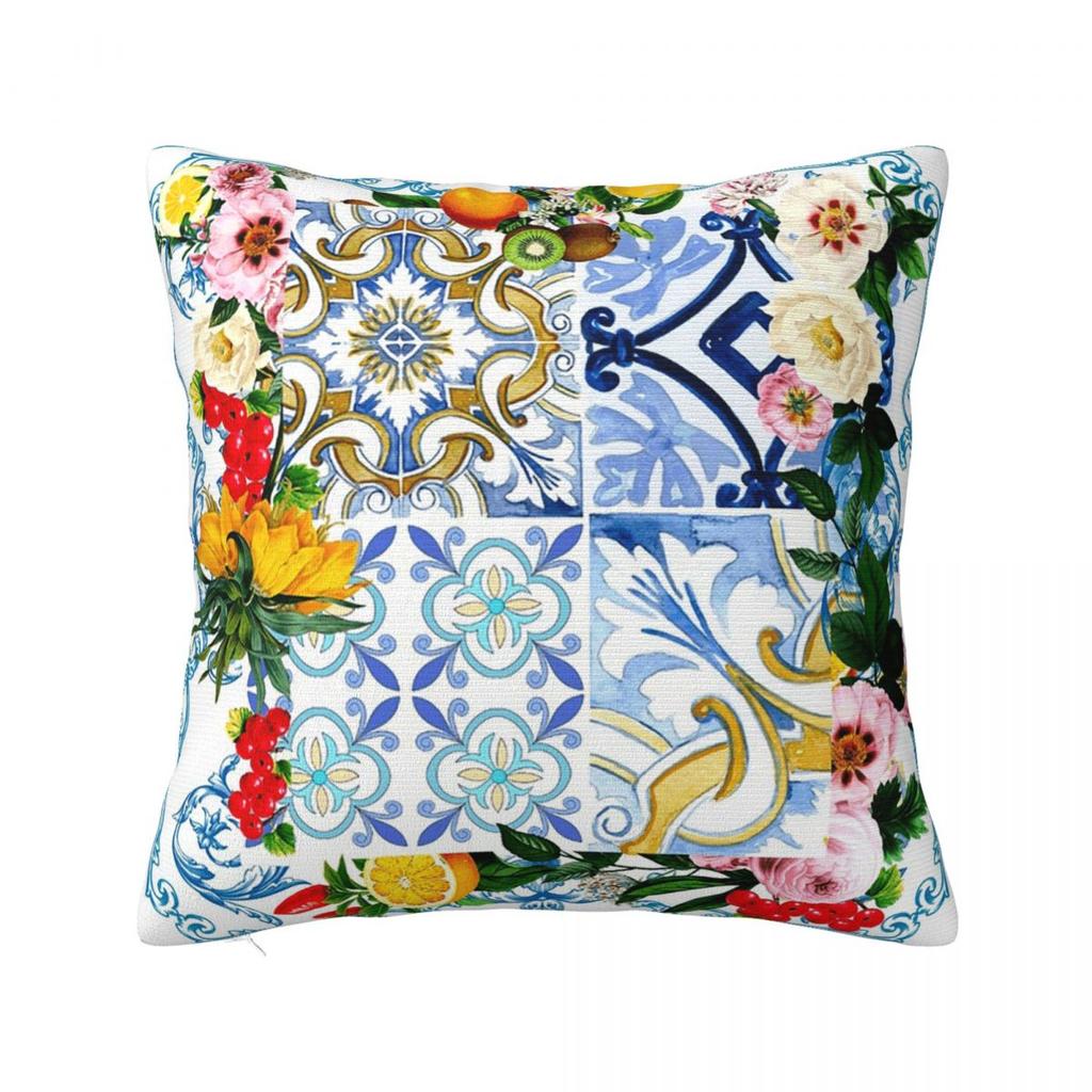 Sicilian Tiles,Mediterranean,Mosaic,Lemons Square Pillowcase Cushion Cover Pillow Case Throw Pillow Cover For Home Sofa