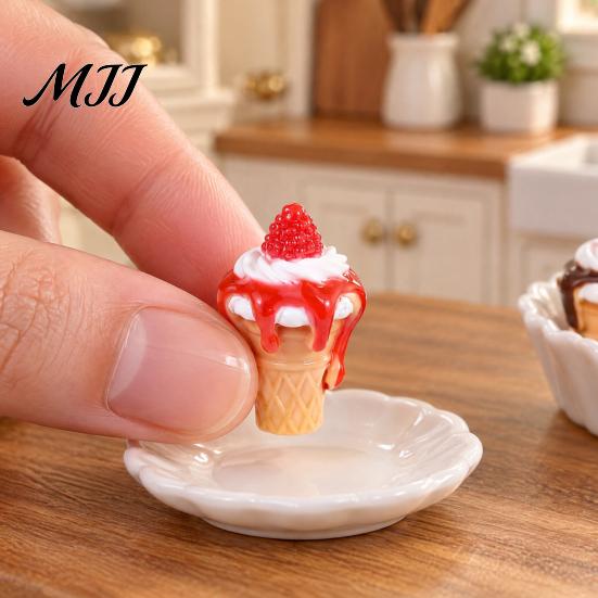 Товары для рукоделия для миниатюр 10 шт. Мини-мороженое, Крошечное 3D-клубничное варенье, Смоляной десерт, Кукольный домик, Аксессуары для еды, Кукольный домик, Поделки своими руками