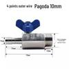304 Stainless Steel Mini Ball Valve with Butterfly Handle, Internal/External Threads, High Pressure, 4-Way Pagoda Tube Connector.