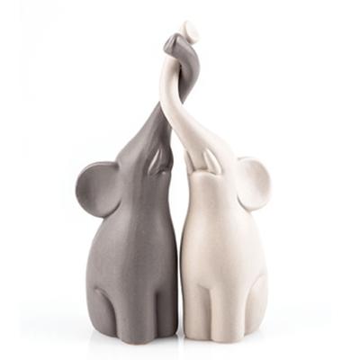 [A3301] - Статуэтка керамическая «Пара слонов» серо-бежевый - 25 см