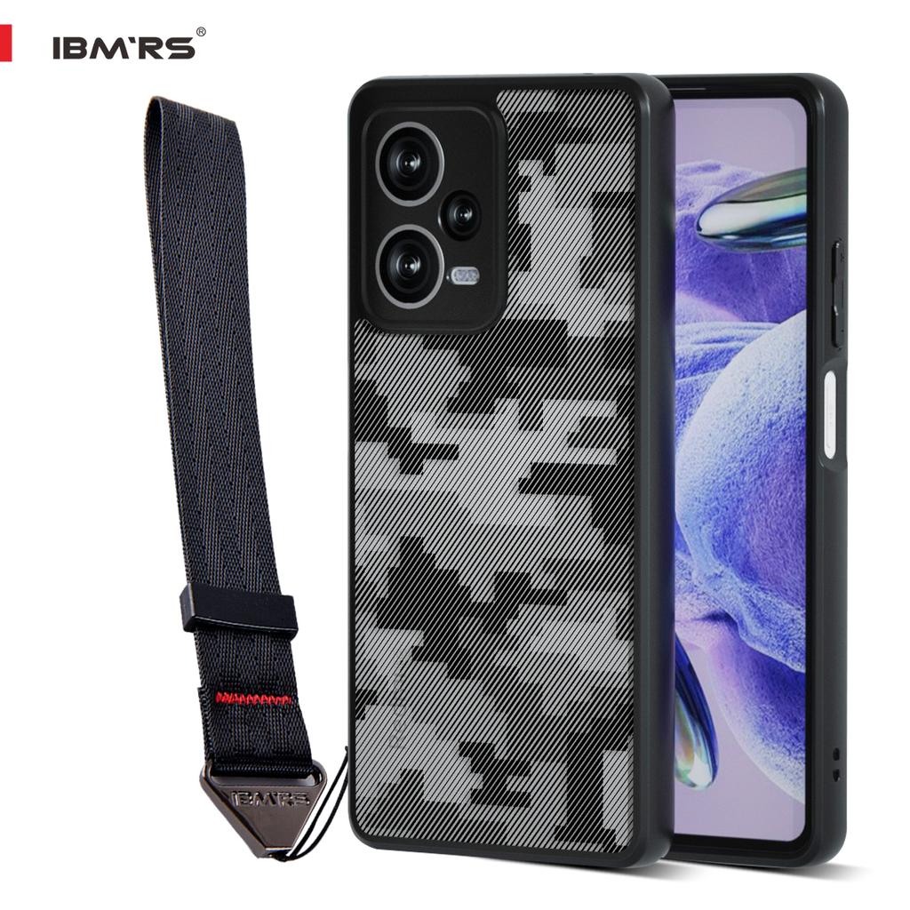 (Comes with Wrist Strap)ibmrs for Xiaomi Redmi Note 12 Pro+  Anti-Fingerprint Camo Case ,matte Clear Transparent Phone Protective Case