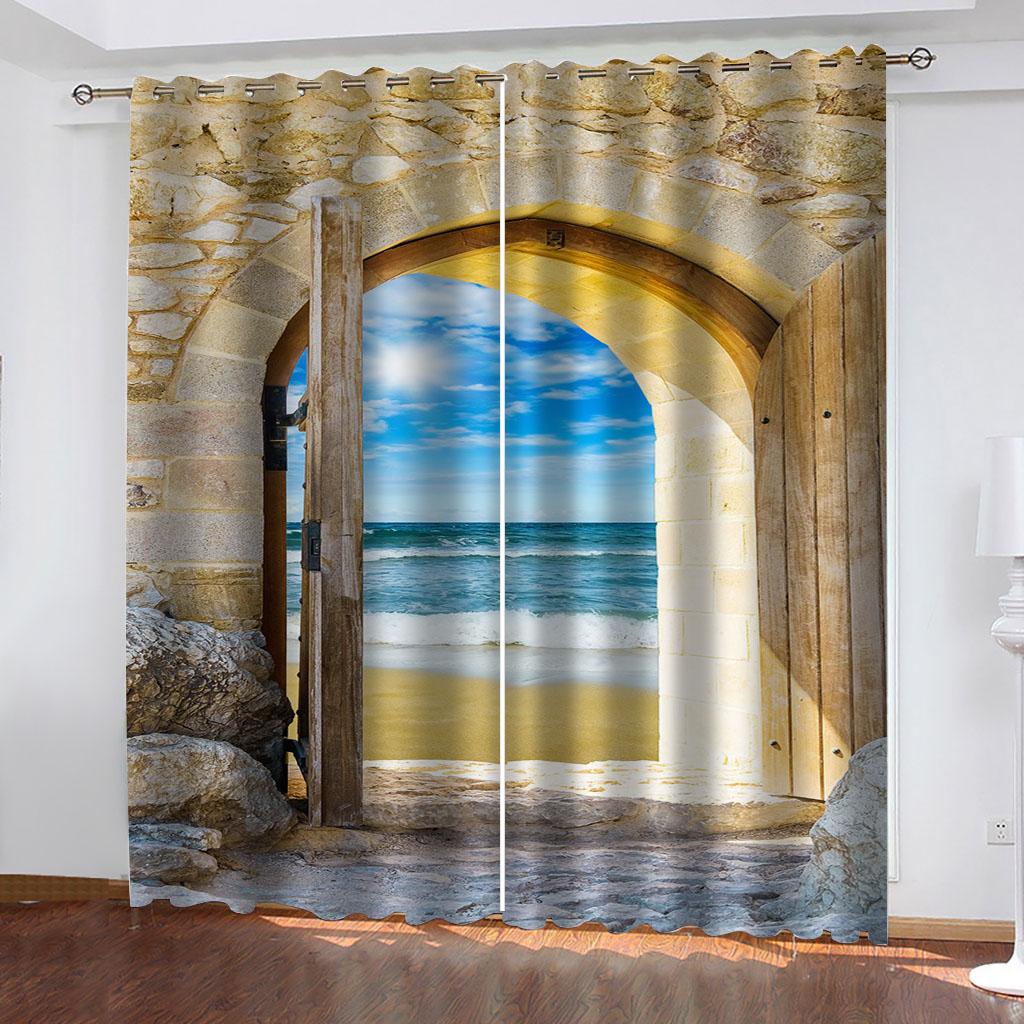 Nordic Curtain 3D Arch Building Curtain For Restaurants Public Places Living Rooms Bedroom Office Cortina, Blackout Curtains