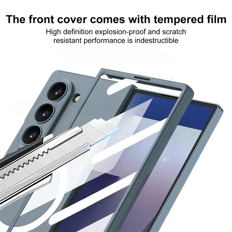 Роскошный магнитный беспроводной зарядный прочный ПК-чехол для Samsung Galaxy Z Fold 7 6 5 Полный комплект Экран передняя HD-пленка Ударопрочная крышка