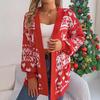 Autumn Winter Vintage Loose Long Sleeve Top Print Cardigan Knitwear V-Neck Christmas Sweater