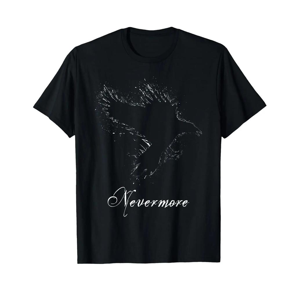Nevermore The Raven Edgar Allan Poe Gothic Macabre Poetry T Shirt vintage Washed Stretched fashion streetwear Unisex Slightly