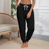 Women's Fashion Solid Color Elastic Waist Pocket Strap Foot Strap Casual Pants