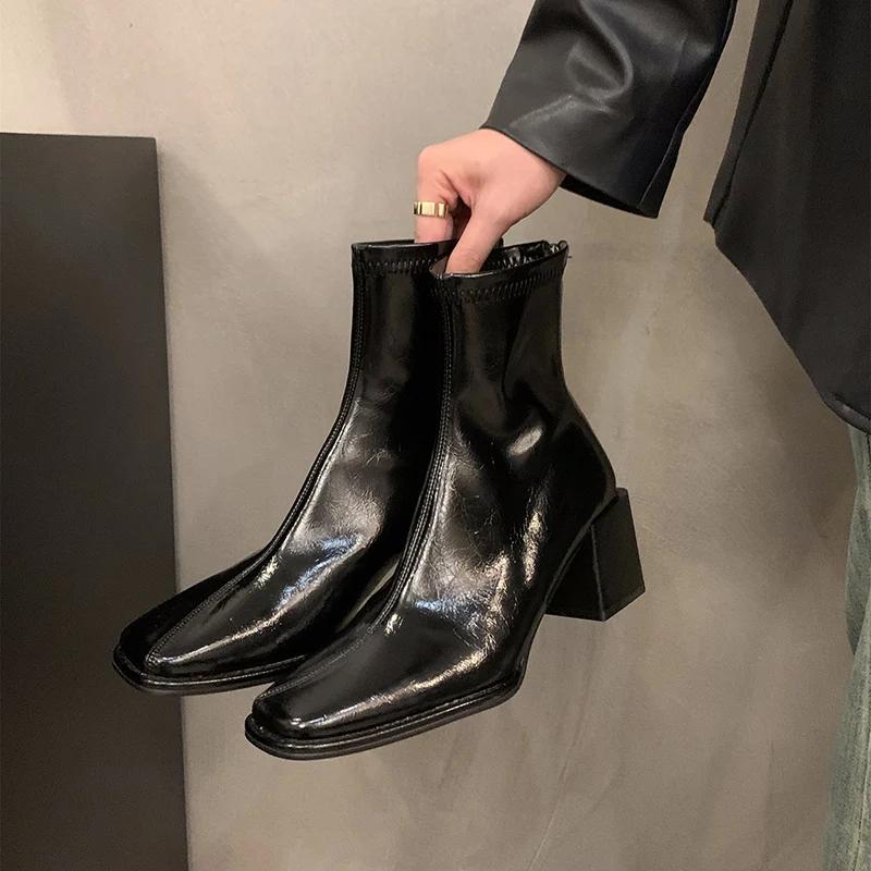 Fashion Women Ankle Boots Fashion Square Toe Back Zippers Shoes Vintage Square Heels Autumn Winter Ladies Short Booties