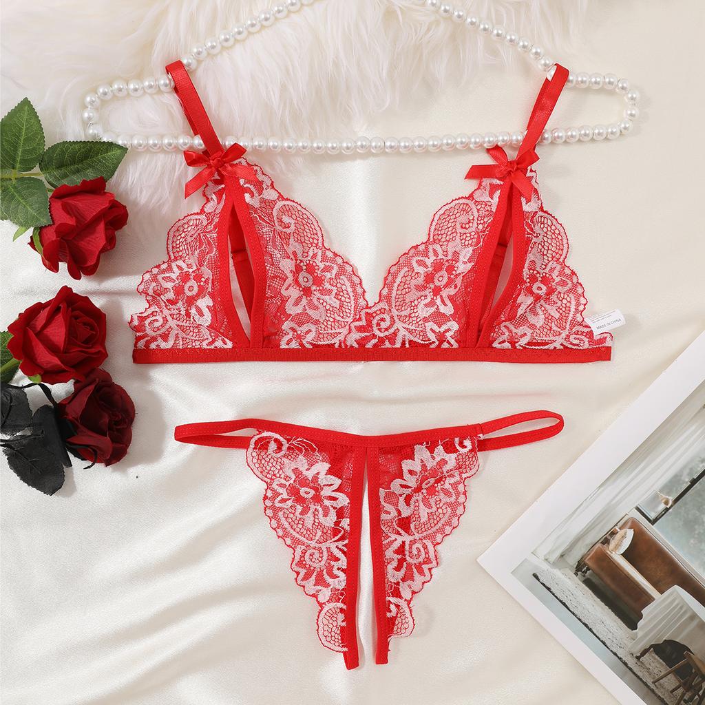 Women Sexy Lingerie Bra Thongs Sets Ultrathin Lace Lingerie Set Temptation Erotic Open Bra Crotchless Outfits For Pretty Girls