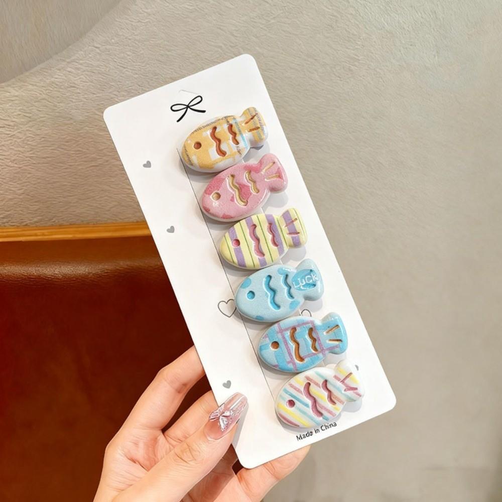 Sweet Polka Dot Hair Clips Mixed Color Oval Side Bangs Clips for 6PCS/SET Women