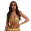 Женский сексуальный сверкающий топ с блестками и бахромой на шее, без рукавов, для танца живота, для ночного клуба