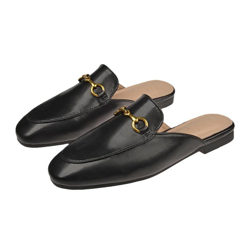 Женские летние тапочки Baotou: Универсальные мюли Horsebit Buckle Flat 2024 для ношения на открытом воздухе