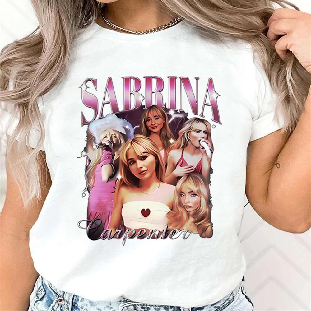 Футболка Sabrina Carpenter Женская Университетская корейская одежда Психоделическая кавайная рубашка Удобная Поп-культура Графическая Модная Ретро