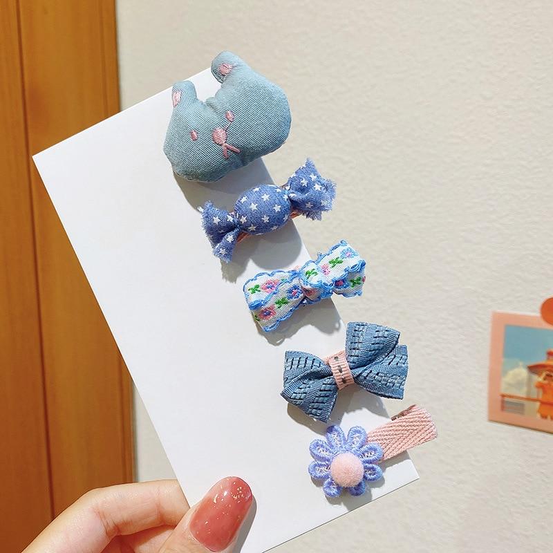 5 шт., детская заколка для волос, милый галстук-бабочка для маленьких девочек, зажим для ткани принцессы с цветком, труба, корейский головной убор, аксессуары для маленьких девочек