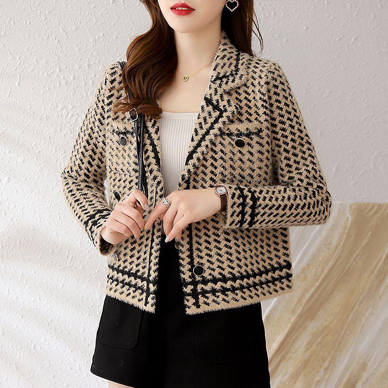 Модная шуба из водной норки: Короткий вязаный кардиган для миниатюрных женщин осенью и зимой, свободный и универсальный.