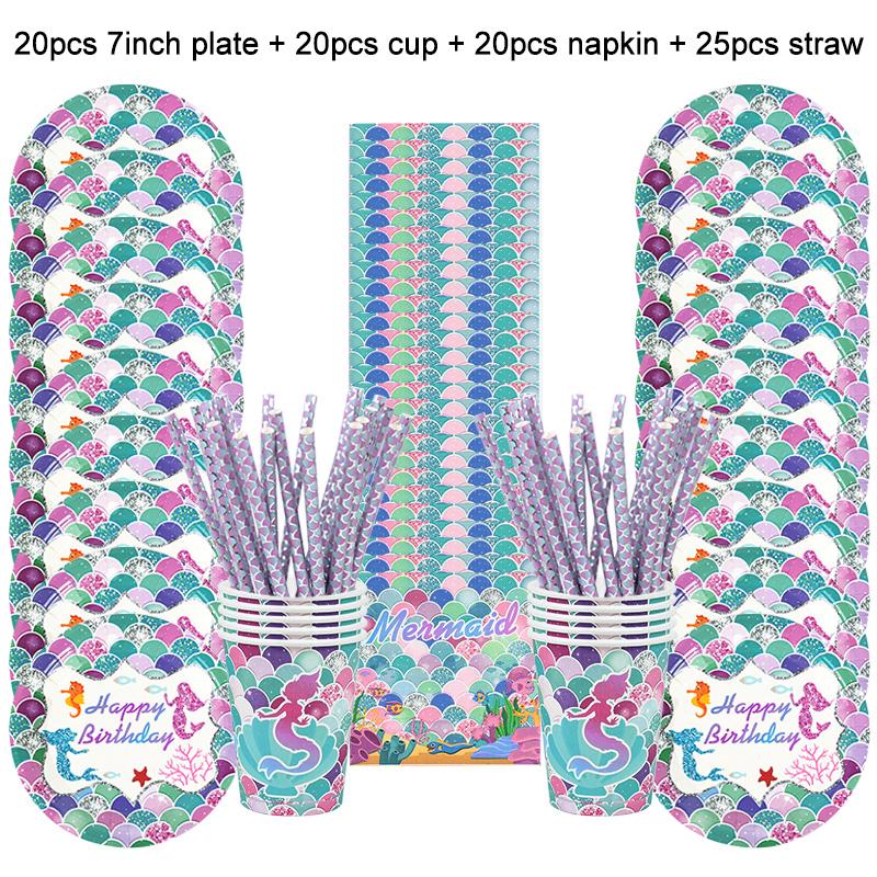 Набор одноразовой посуды «Русалочка» Бумажные тарелки для чашек на тему «Русалочка» Для детей и девочек Украшения для вечеринок на день рождения Под водой