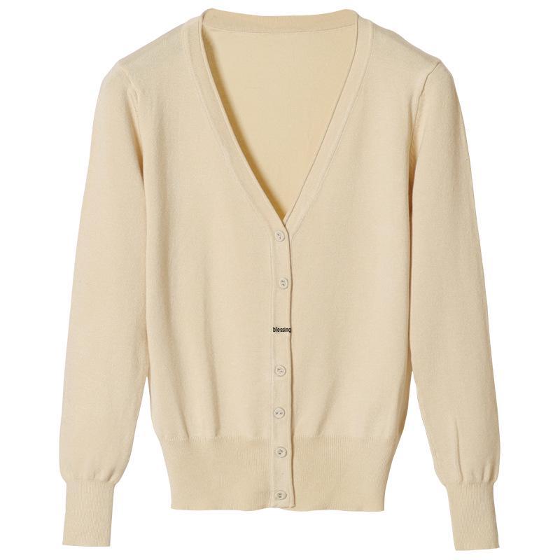 Корейский вязаный кардиган с V-образным вырезом: Женский топ с длинным рукавом, универсальный для весны и осени.