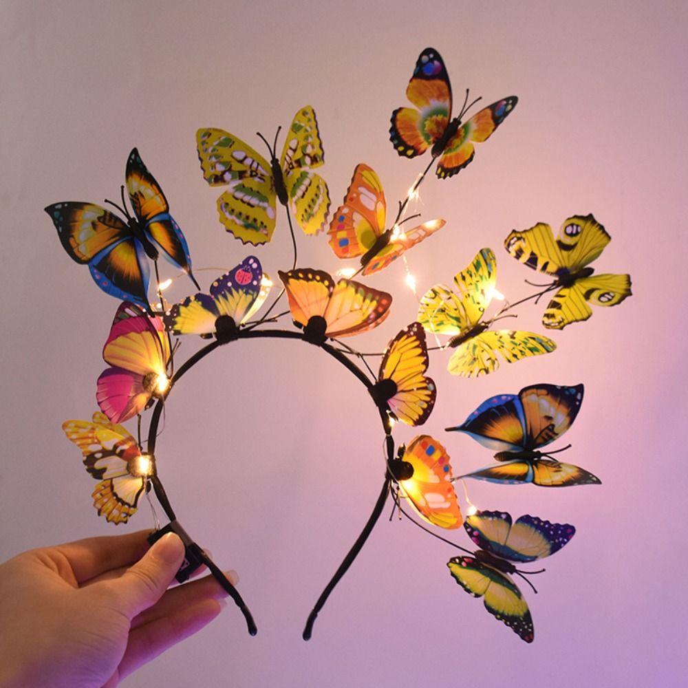Plastic Luminous Butterfly Hair Band Colorful Flashing Headband Glowing Christmas Party
