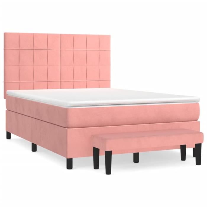 3137850 vidaXL Divan Bed with Mattress Pink 140x200 Cm Velvet