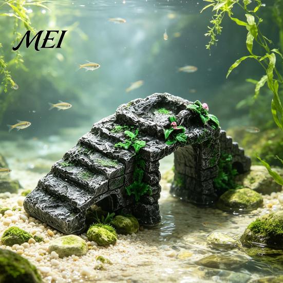Natural Aquarium Ornament Turtle Basking Platform, Artificial Rock Reptiles Dock, Baby Tortoise Climbing Cave Ramp, Realistic Stone Hideout for Frogs,