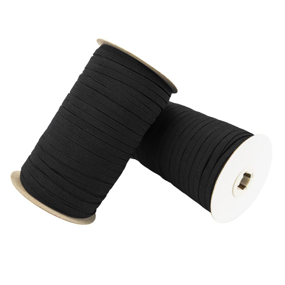 Black and White 6MM Elastic Ribbon 1/4Inch X 144 Yards Polyester and Rubber Flat Band Waterproof for Garments and Shoes
