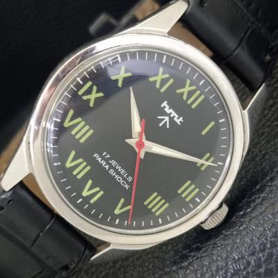ИНДИЙСКИЕ ВИНТАЖНЫЕ МУЖСКИЕ ЧАСЫ С РУЧНЫМ ЗАВОДОМ HMT С РИМСКИМИ ЦИФРАМИ И ЧЕРНЫМ ЦИФЕРБЛАТОМ a702885-1