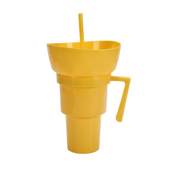 Стакан для закусок и напитков Многоразовый держатель для попкорна с трубочкой Герметичный стакан объемом 900 мл для кино, путешествий