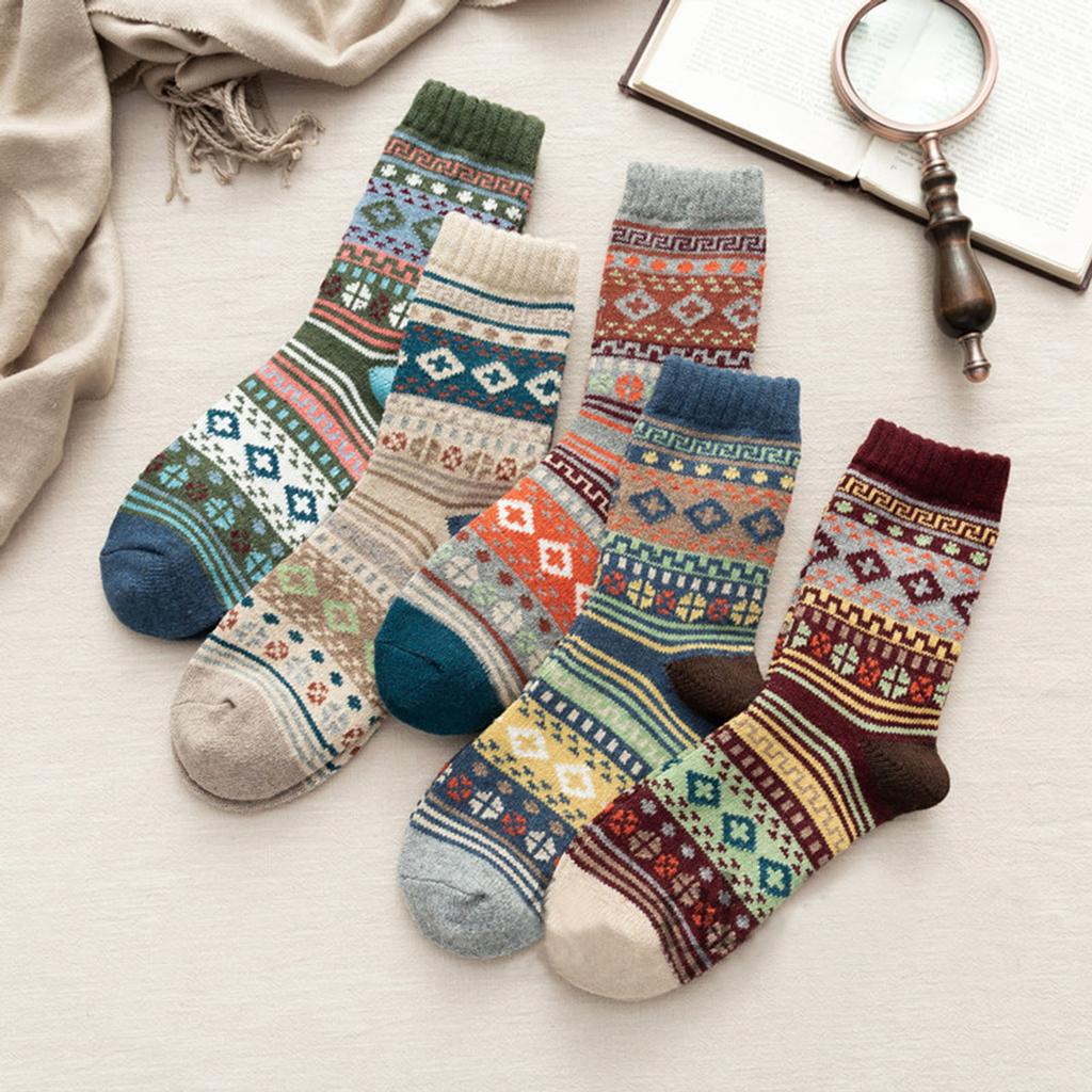 5 Pack Womens Socks Vintage Winter Soft Warm Cold Knit Wool Socks