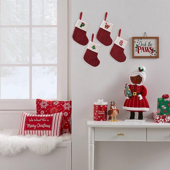 Mini Initial Christmas Stocking Embroidered Letter Knitted Christmas Stockings Festival Hanging Ornament for Home Christmas Decor