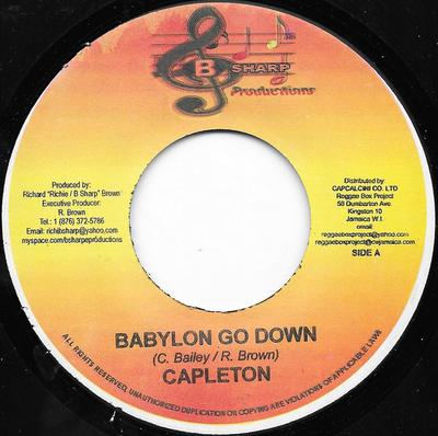 7-дюймовая пластинка CAPLETON / FREDERICK BROWN - Babylon Go Down / Get Over НЕТ B Sharp Product 2008 Ямайка Регги, Ска и Даб Б/У