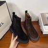 European 2025 A/W Suede Leather Round Toe Chelsea Stacked Heel Ankle Boots for Women