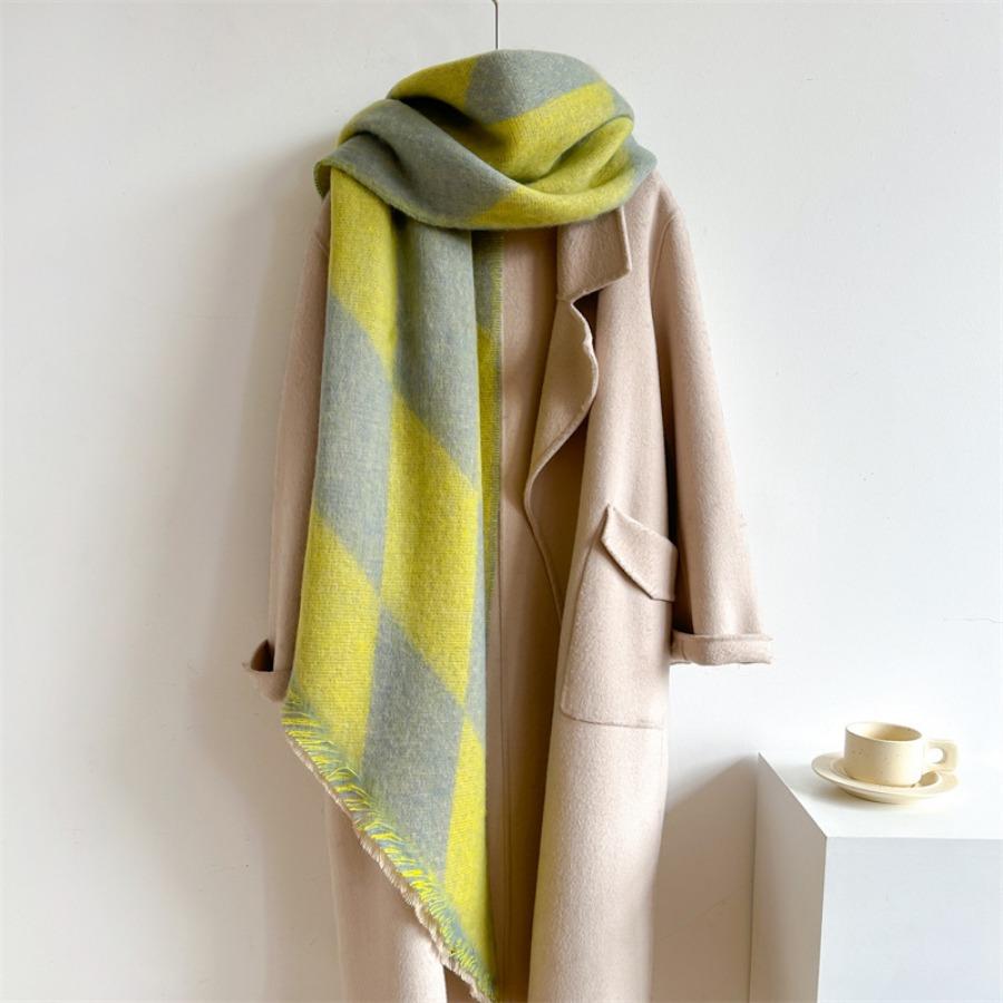 Checkerboard Checkerboard Scarf Faux Cashmere Fall and Winter Padded Fur Side Paragraph Thickened Warm Plush Scarf