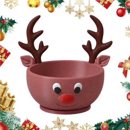 Multi Purpose Storage Bowl 3D Printed Christmas Reindeer for Candy and Jewelry, Party Supplies Cute Animal Desk Organizer Festive Holiday Tabletop