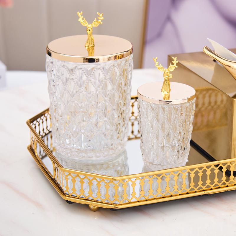 Элегантная скандинавская золотая стеклянная банка для хранения ватных палочек и зубочисток