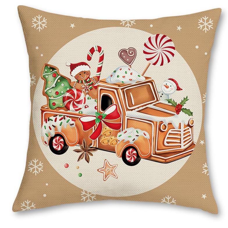 Christmas Pillowcase Cartoon Cookies Little Man Snowflake Christmas Tree Home Sofa Pillowcase