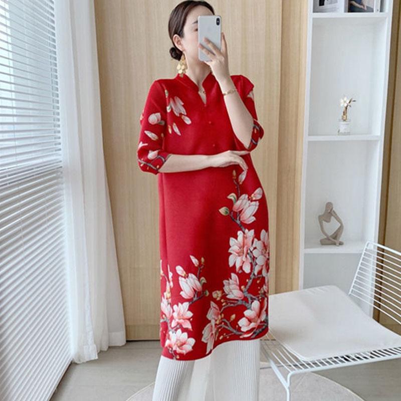 Платье для женщин, осеннее новое женское плиссированное платье большого размера, женская мода, свободное тонкое винтажное платье с возрастом