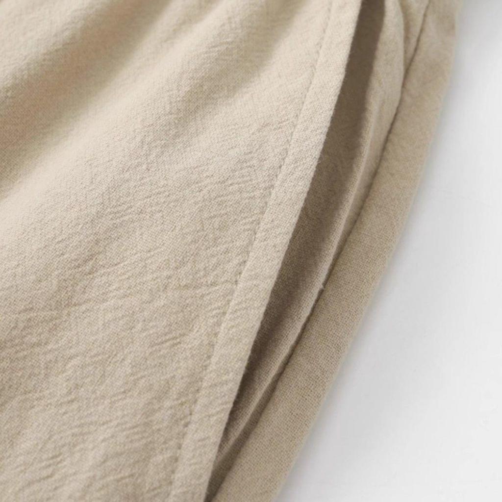 Льняные хлопковые дышащие свободные повседневные пляжные простые однотонные свободные прямые брюки со шнурком