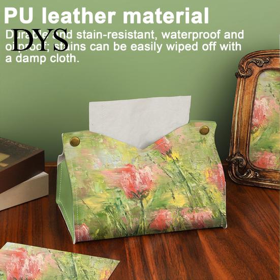 Foldable Napkin Storage Leather Tissue Box Cover with Oil Painting Pattern, Desktop Organizer, Holder Multi Purpose Case, Facial Paper Organizer