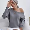 Spring and Autumn Women Long Sleeves Solid Color Knitwear Loose Pullover Sweater Sexy Open-shoulder Design Fashion Knit Top