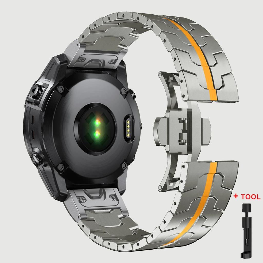 Titanium Color Strap For Garmin Fenix 5 5X 5XPlus 6 6X 6XPro 7x Stainless Steel Metal Band 26 22mm For Garmin Forerunner 945 935