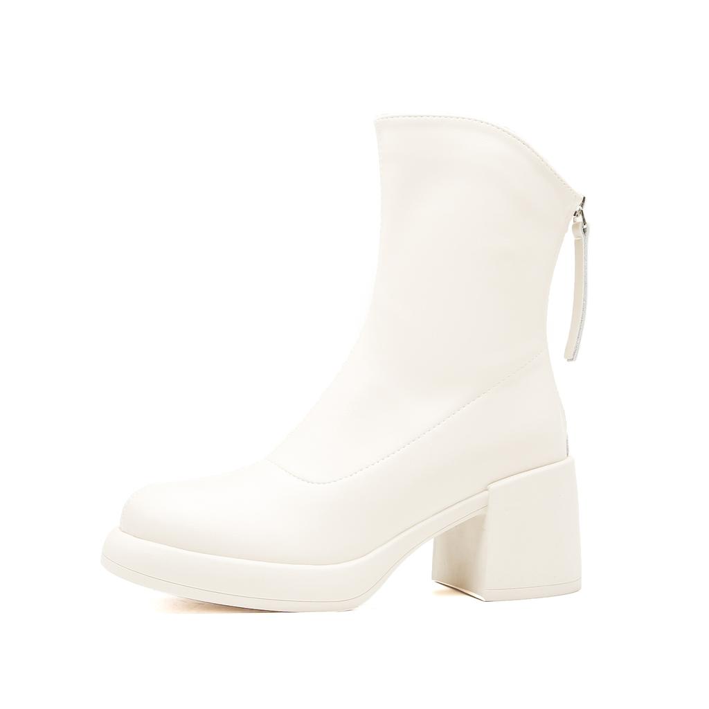 Осень и зима новые маленькие короткие ботинки женские толстый каблук тонкие ботинки круглый носок супермягкая толстая подошва белые короткие ботинки тренд