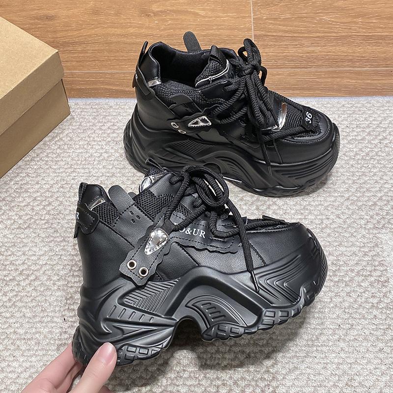 Fashion New High Platform Sneakers Women Thick Sole Non Slip Sports Dad Shoes Woman Korea PU Leather Chunky Sneakers 2023 Spring