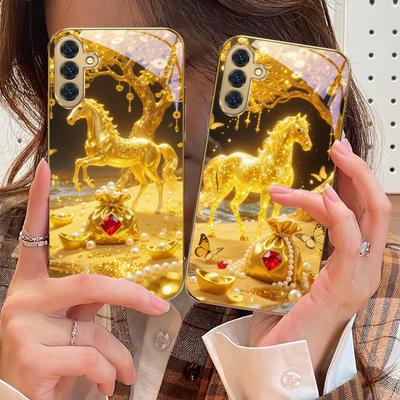 Золотой чехол для телефона Samsung Galaxy S20 FE S21 S22 S23 Plus S24 Ultra 25Ultra S21+ S9+ S22Plus с золотым стеклом.