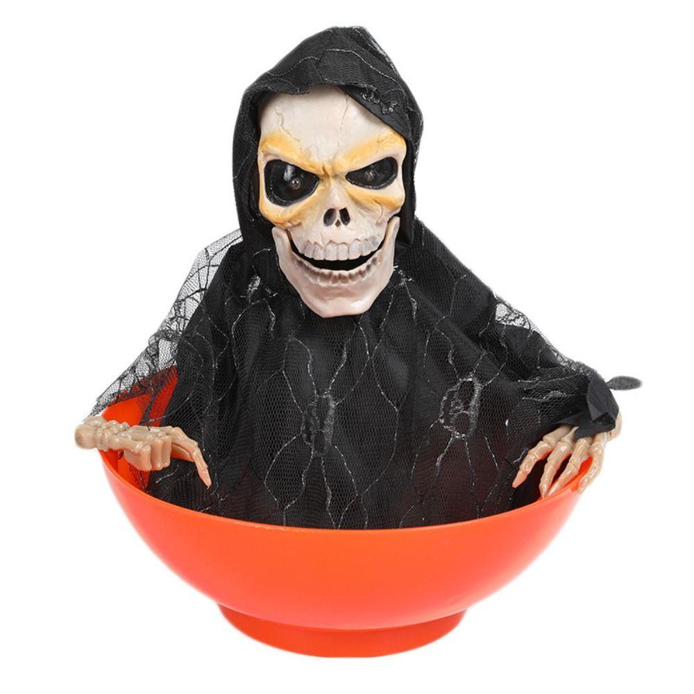 Electric Skeleton Halloween Candy Bowl Glowing Plastic Fruit Bowl Battery Powered Halloween Ghost Ornament Gift