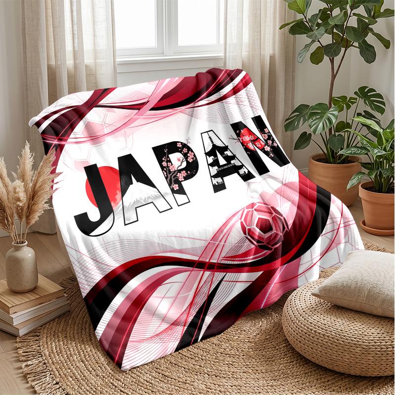 Japan Football Printed Flannel Blanket Skin Friendly Warm Decorative Throw for Indoor Couch Bed Daily Use