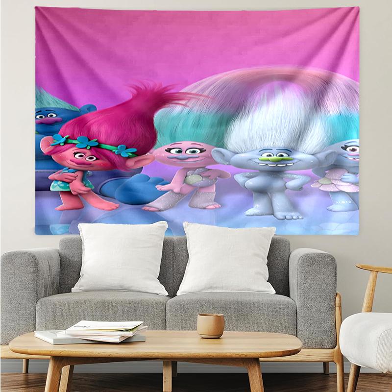 Trolls Print Tapestry, Backdrop, Easy Setup, Ideal for Bedroom, Office & Living Room, with Aesthetic Wall Hanging Decor.