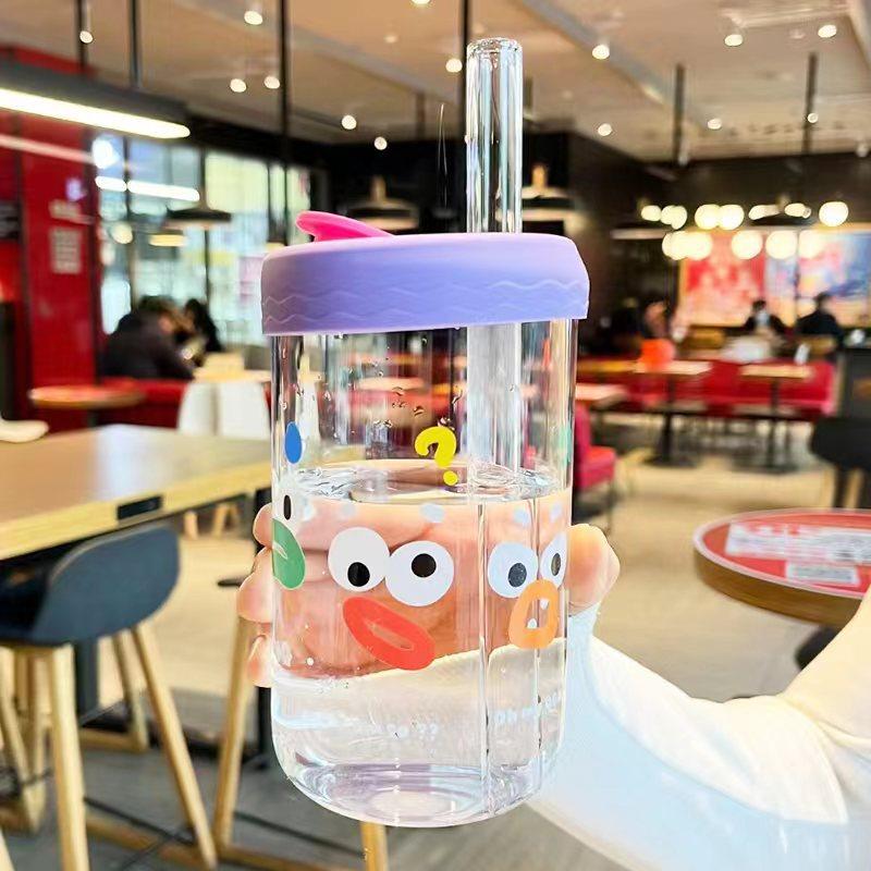 600 мл милые кавайные стаканы с крышкой и соломинкой, стеклянные стаканы для чая с пузырьками, кружки для кофе, сока, молока, мокко, воды, посуда для напитков