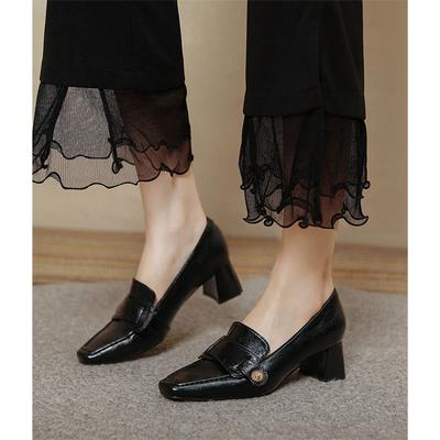 Маленькие кожаные туфли в британском стиле на высоком каблуке 2025 новая весна и осень женская обувь камелия французский ретро квадратный носок толстый каблук одинарные туфли
