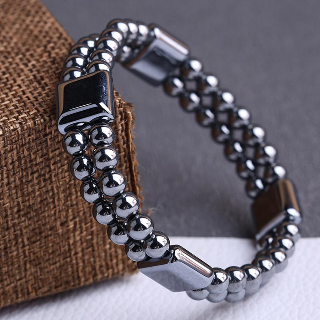 Fashionable Double Layer Terahertz Bracelet Comfort Wear Terahertz Bracelet Meditation Accessory Stone Texture for Daily