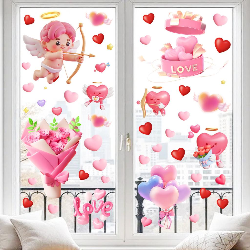 День святого Валентина Сердцевидный Цветок Ангел Спальня Гостиная Балкон Праздничные Украшения Стеклянные Статические Наклейки