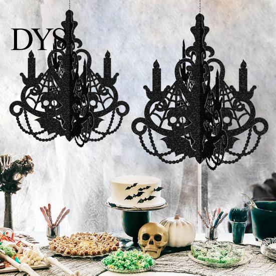 Lightweight Hanging Decorations 3D Candlestick Chandelier Ceiling Ornament, Gothic Halloween Glitter Matte Black Holiday Decor Decoration for